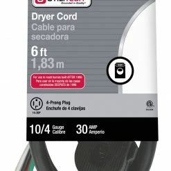 Utilitech Appliance Power Cords 6-ft 4-Prong Black Dryer Appliance Power Cord